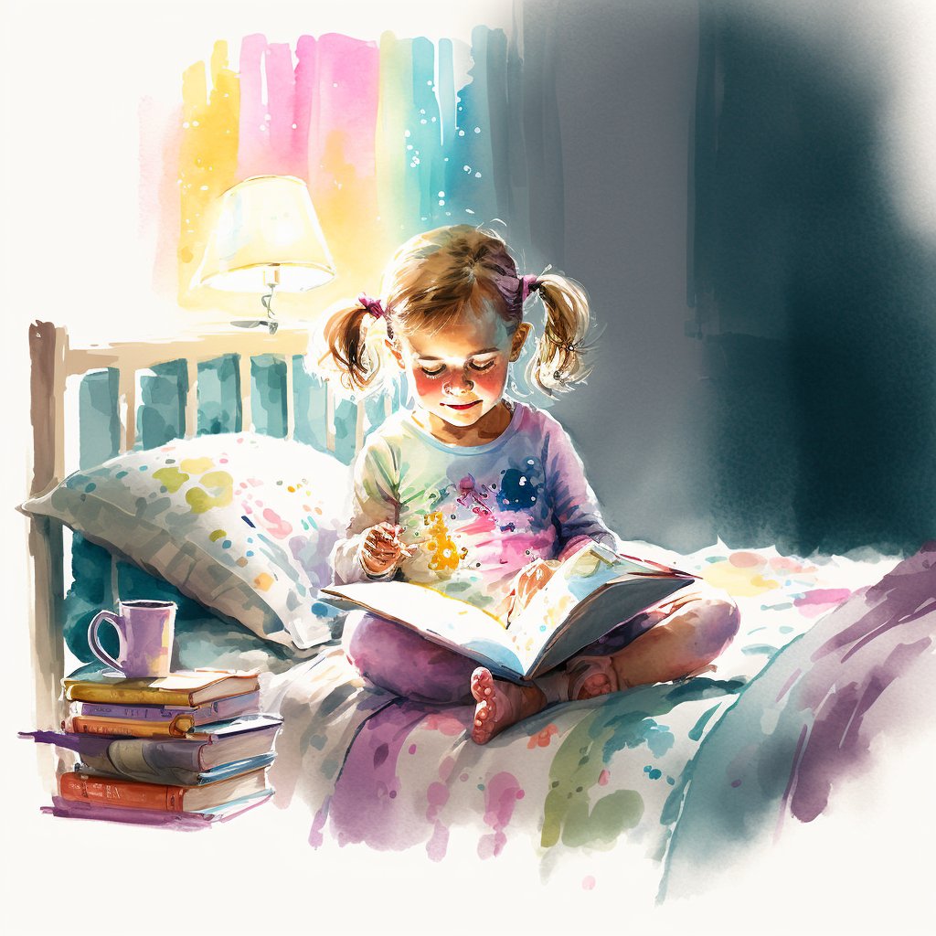 A girl reading a book on her bed.