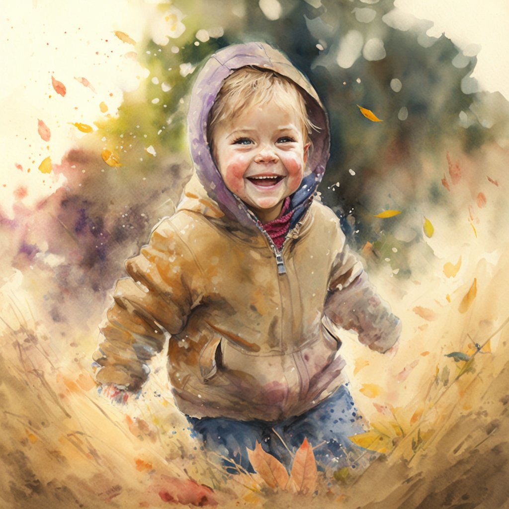 boy playing in an autumn garden
